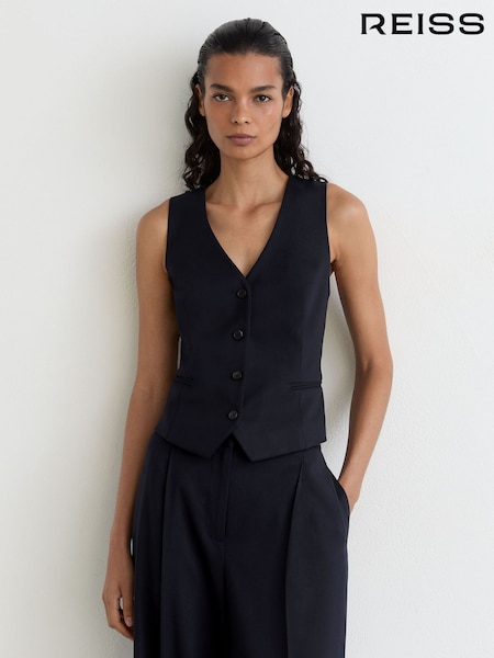 Navy - Reiss Solene Wool-blend Tailored Waistcoat
