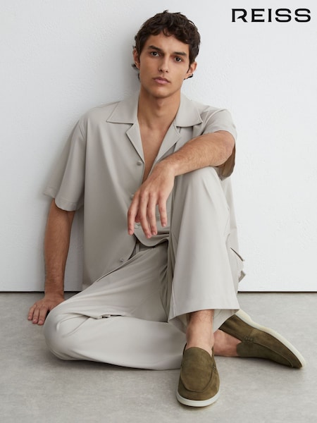 Olive Green - Regular Reiss Kason Suede Slip-on Loafer