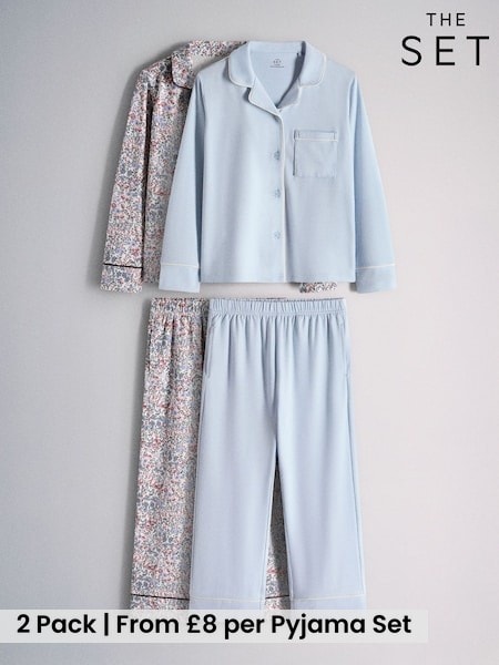 Blue/Ditsy Print - The Set 2 Pack Long Sleeve Viscose Blend Jersey Pyjamas
