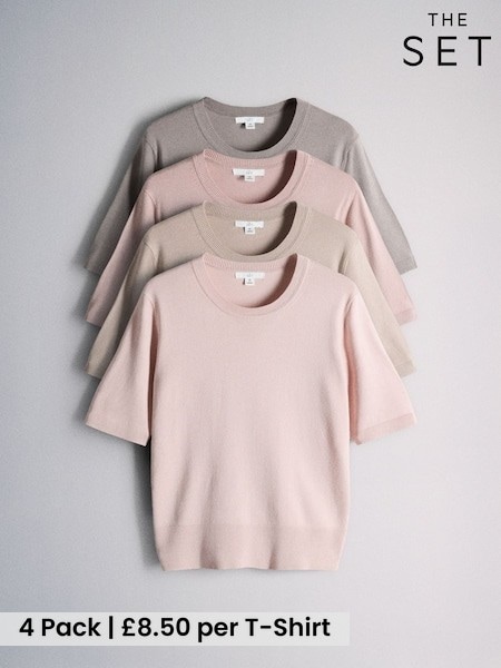 Light Pink/Mauve - The Set 4 Pack Crew Neck Fine Knit T-shirts