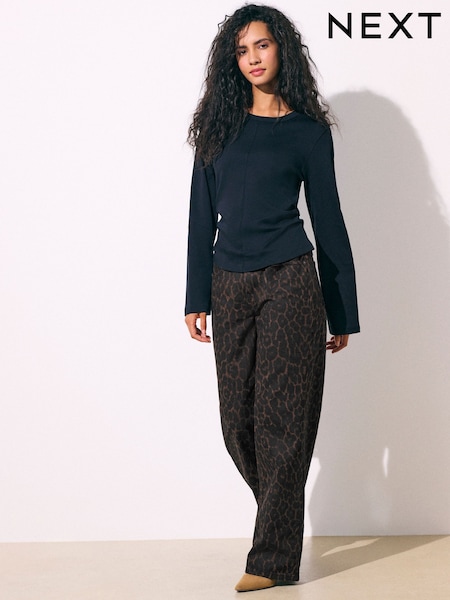 Chocolate Brown True Leopard Print - Wide Leg Denim Jeans