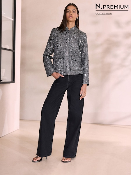 Washed Black - N.premium High Rise City Wide Leg Jeans