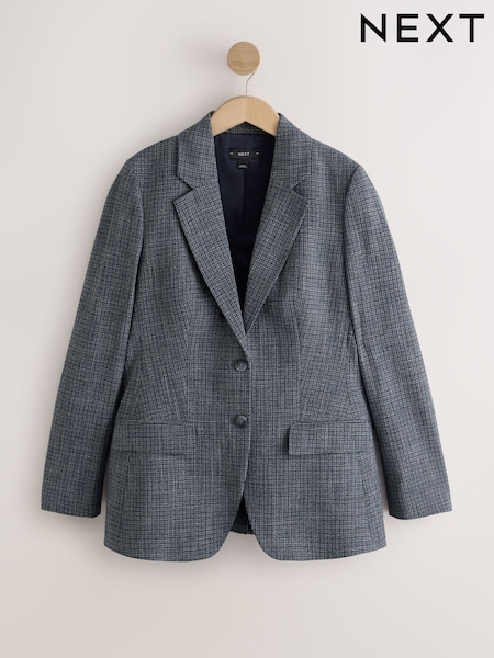 Grey - Check Single Breasted Blazer