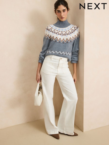Ecru - Patch Pocket Flare Jeans