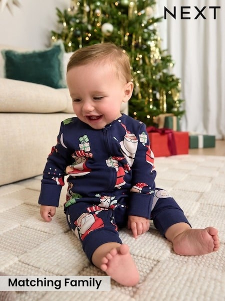 Navy Santa - Christmas Baby Sleepsuit (0mths-2yrs)