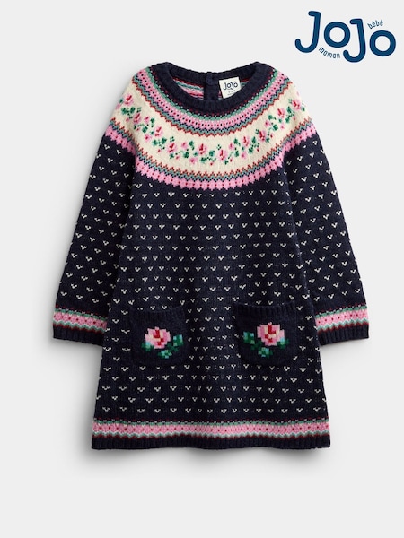 Navy Blue Rose - Jojo Maman Bébé Fairisle Knitted Dress