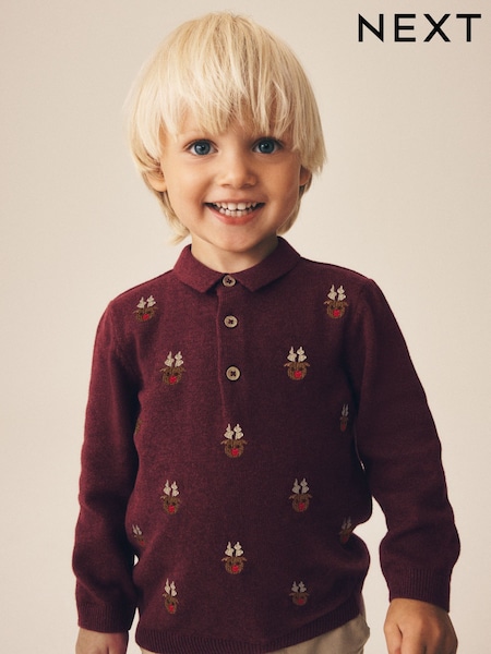 Plum Purple - Christmas Knitted Polo Shirt (3mths-7yrs)