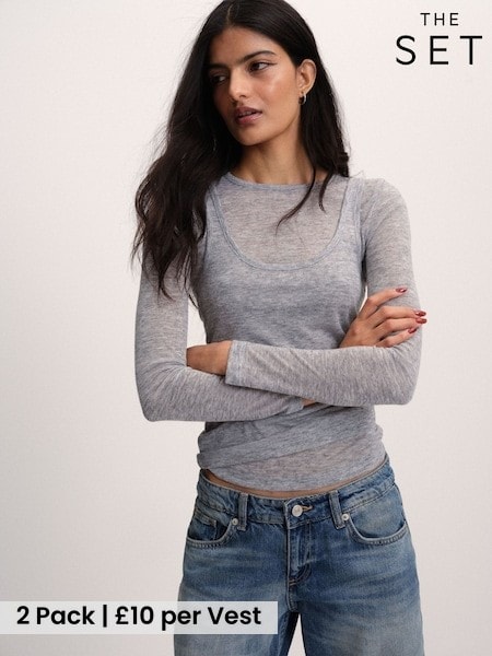 Grey/White - The Set 2 Pack Sheer Long Sleeve And Vests