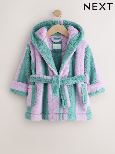 Purple/Green Stripe - Fleece Dressing Gown (9mths-16yrs)