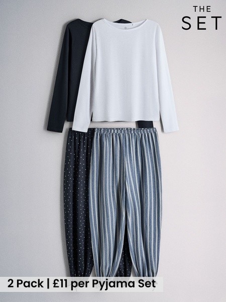 White Blue Stripe/Navy Star - The Set 2 Pack Essentials Slash Neck And Balloon Pyjamas