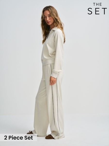 Cream - The Set Soft Touch Trophy Neck Sweat Top And Wide Leg Joggers Co-ord Set