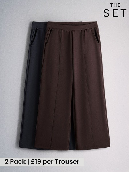 Navy/Brown - The Set 2 Pack Modal Blend Pintuck Trousers