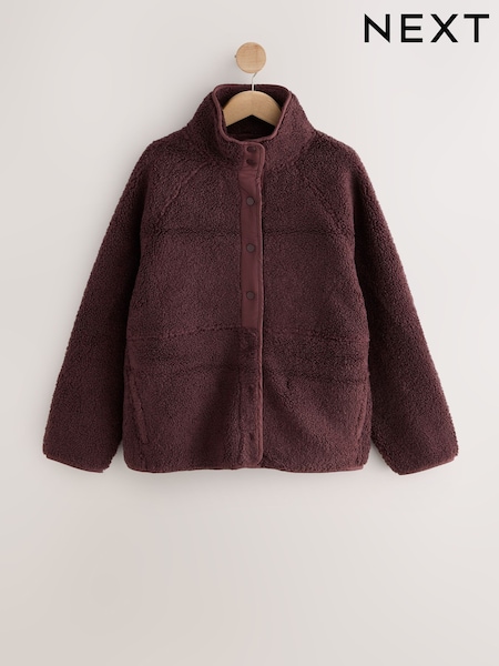 Burgundy Red - Button Through Borg Fleece