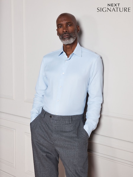 Light Blue - Slim Fit Signature Two-fold Cotton Textured Smart Shirt