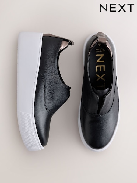 Black - Forever Comfort® Leather Wedge Platform Trainers