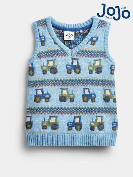 Mid Blue Tractor - Jojo Maman Bébé Fairisle Knitted Jumper