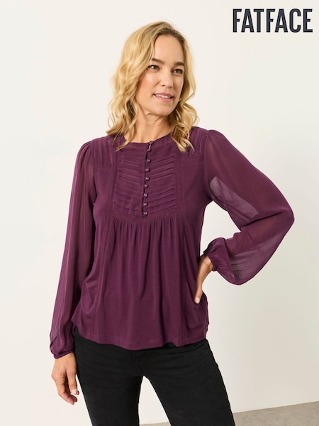Plum Purple - Fatface Woven Jersey Mix Top