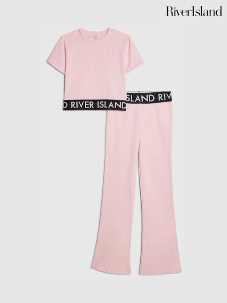 Pink - River Island Logo T-shirt & Kickflare Set