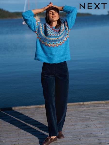 Navy Blue - Corduroy Barrel Leg Trousers