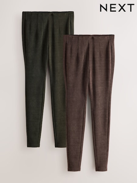 Chocolate Brown/Khaki Green - Cord Leggings 2 Pack
