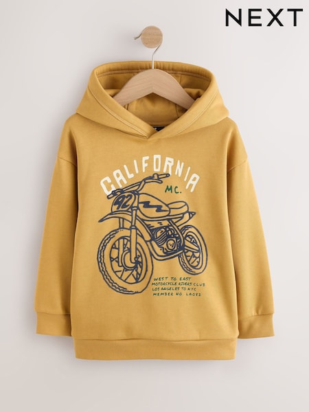 Ochre Yellow Motorbike - Older Graphic Print Hoodie (3-16yrs)