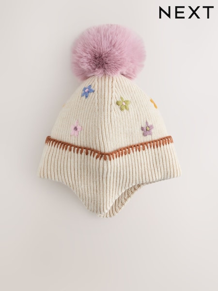 Ecru Flower - Beanie Pom Hat (3mths-10yrs)