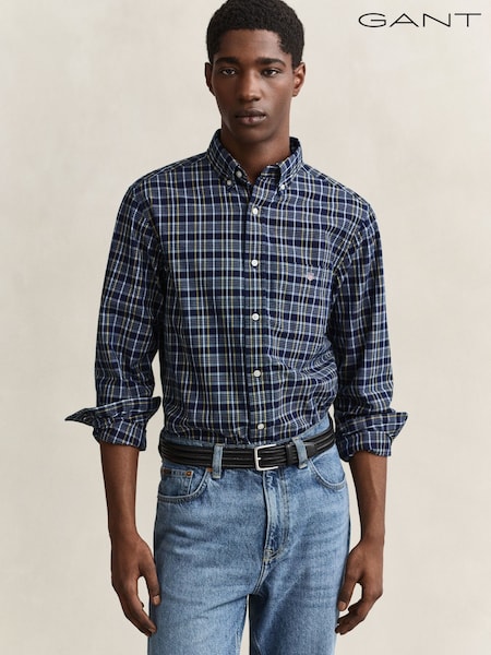 Blue - Regular Gant Poplin Check Indigo Shirt