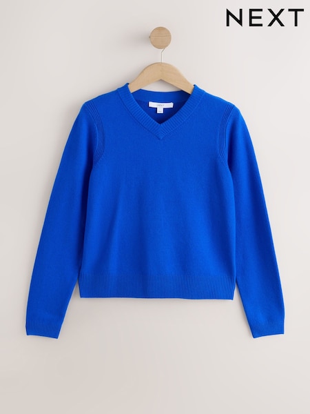 Cobalt Blue - Supersoft V-neck Long Sleeve Jumper
