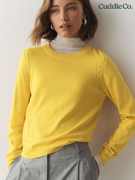 Yellow - Cotton Rich Soft Touch Long Sleeve Crew Neck Jumper