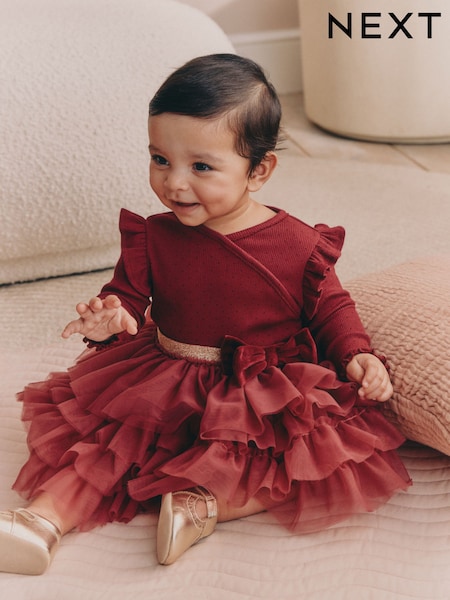 Burgundy Mesh - Baby Long Sleeve Tutu Dress (0mths-2yrs)
