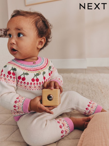 Ecru Fairisle - Knitted Cardigan And Leggings Baby Set 2 Piece (0mths-2yrs)