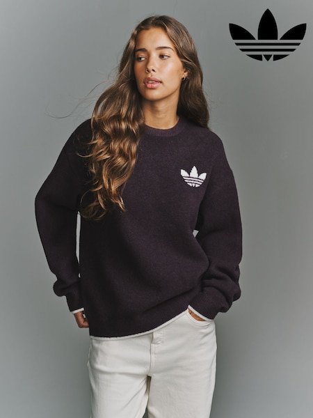 Dark Purple - Adidas Originals Knitted Crew Neck Jumper