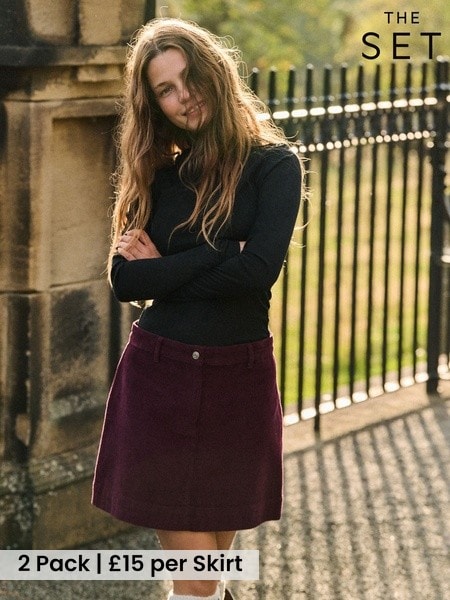 Burgundy/Brown - The Set 2 Pack Corduroy Mini Skirts