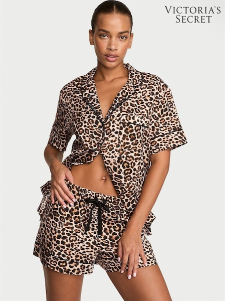 Leopard Brown - Victoria's Secret Flannel Shorts Pyjama Set