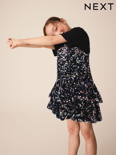 Black - Sequin T-shirt Dress (3-16yrs)