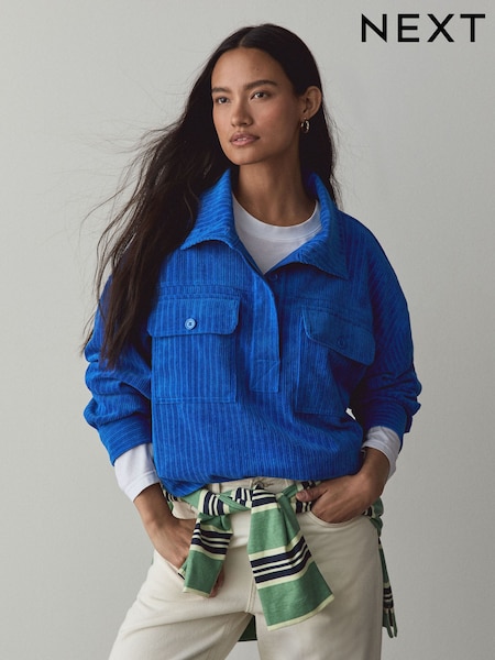 Cobalt Blue - Soft Corduroy Funnel Overhead Shacket