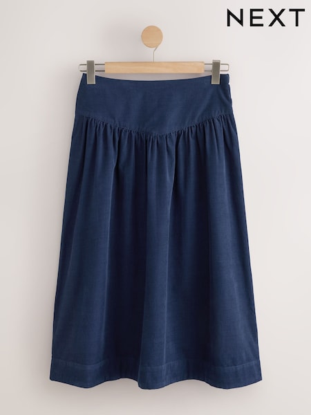 Navy Blue - Corduroy Drop Waist Midi Skirt