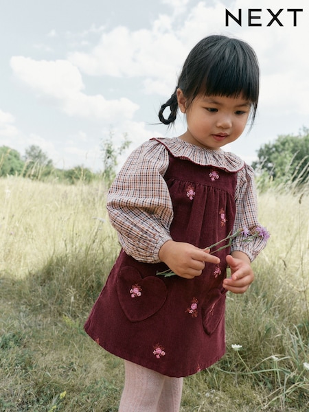 Berry Pink - Blouse And Embroidered Cord Pinafore Set (3mths-8yrs)