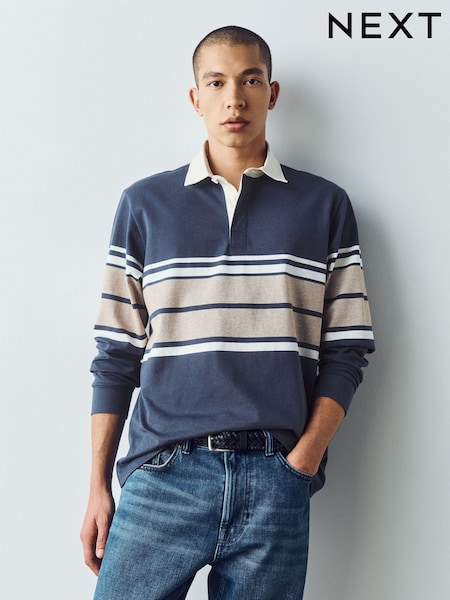 Blue/Neutral Marl - Regular Stripe Rugby Shirt