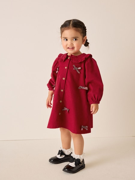 Red - Cord 3d Bow Collar Dress (3mths-8yrs)