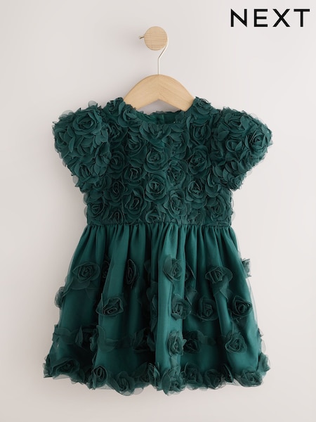 Forest Green - 3d Flower Occasion Dress (3mths-8yrs)