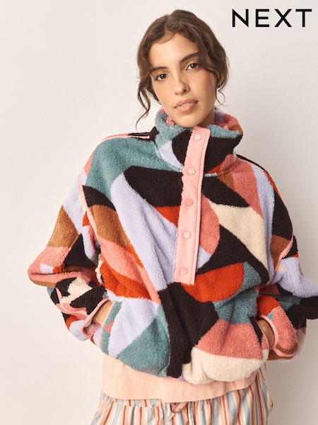 Pink Abstract - Half Zip Borg Fleece