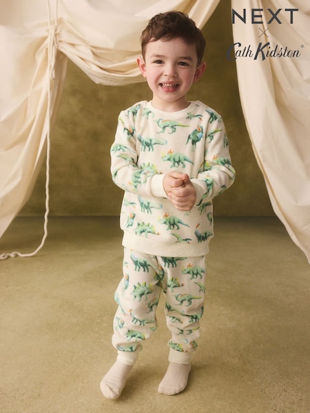 Ecru/Green Cath Kidston Dinosaur - Single Cosy Fleece Pyjamas