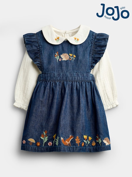 Chambray Blue Hedgehog - Jojo Maman Bébé Embroidered Dress Set