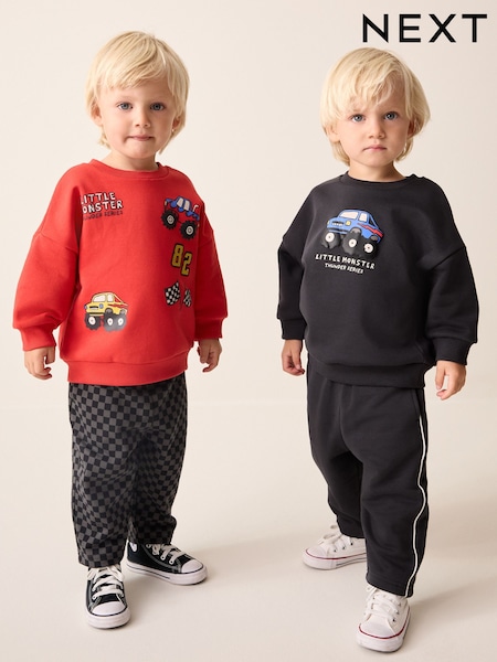 Red - Crew Neck Joggers Set 4 Piece (3mths-7yrs)