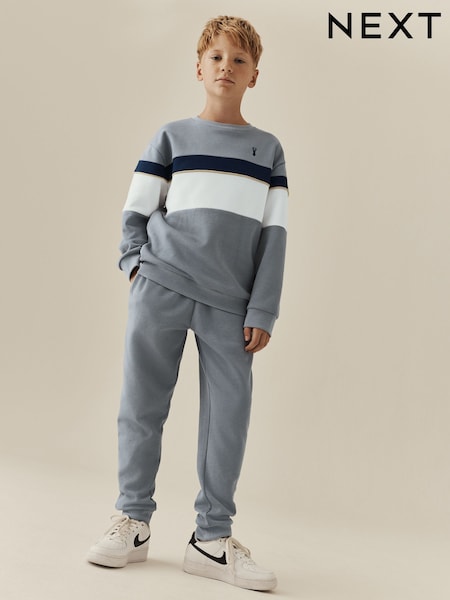 Grey - Colourblock Crew Neck Joggers Set (3-16yrs)
