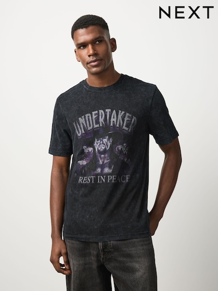 Black Washed Undertaker - Regular Wwe License Graphic Relaxed Fit T-shirt