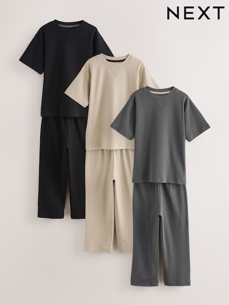 Grey/Stone/Black - Short Sleeve Jogger Pyjamas 3 Pack (3-16yrs)