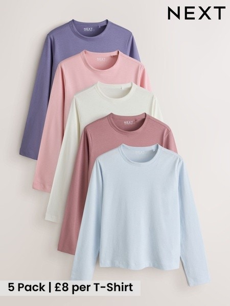 Pink - Long Sleeve Crew Neck T-shirts 5 Pack