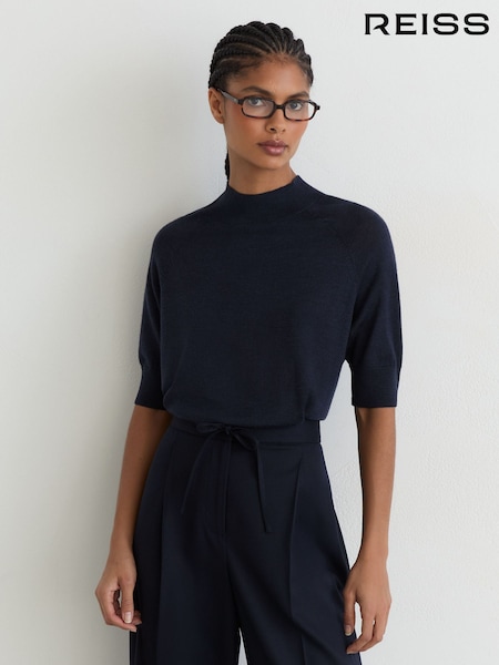 Navy - Reiss Sienna Merino Wool Funnel-neck Top